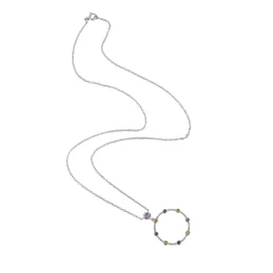 925 Sterling Silver Circle Pendant Necklace Amethyst Topaz Gemstone Gift - Picture 1 of 7