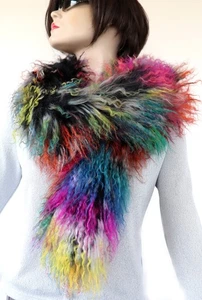 Pelz Schal XL Tibetlamm 2in1 Loop Boa Fell Stola Lammfell Mantel Besatz Bunt - Bild 1 von 9