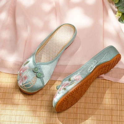 Mujeres Chinas Zapatilla Zapatos Retro Bordados Florales Con Cuentas Cómodos Mocasines Pisos Foto 1 de 4