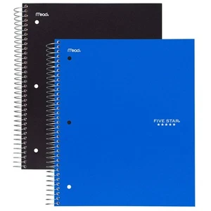 Spiral Notebooks, 5 Subject, Wide Ruled Paper, 200 Sheets, 10-1/2" x 8", Blac... - Picture 1 of 6