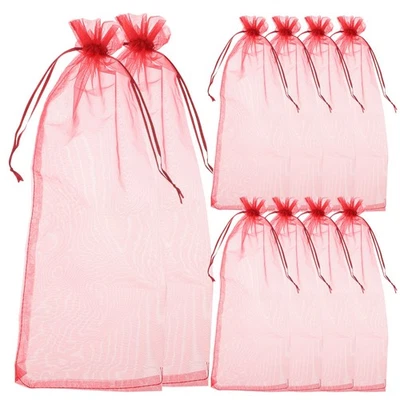10pcs Sheer Organza Wine Bottle Cover Wrap Gift Bags (Wine Red) Wine bottle bags - Image 1 of 4