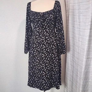 Milkmaid Style Dress Womens Small Black L/S Floral Square Neck Midi Cottagecore - Picture 1 of 17