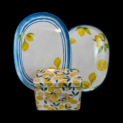 Set of 3 Cynthia Coulter Melamine Lemon Trays and Metal Lemons Recipe Box - Image 1 of 4