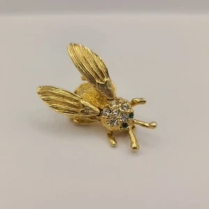 Hummel Zittern Fliege Brosche 60er goldfarben Strass Vintage Retro Insekt Käfer - Bild 1 von 7