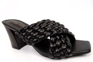 NEW! Anne Klein Misty Sandal Woven Crisscross Block Heel Women Size 6.5 M, Black - Picture 1 of 13