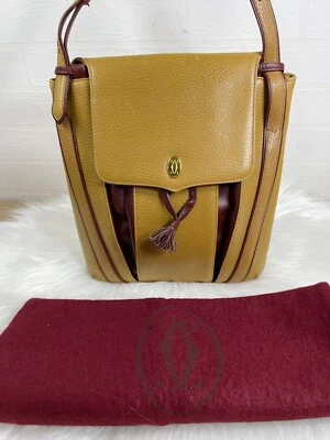 Bolso de Hombro Cartier Bandolera Logo Dorado Marrón Amarillo Cuero Auténtico Foto 1 de 4