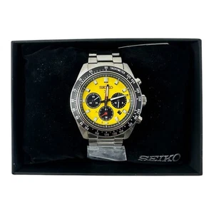 Seiko Prospex Speedtimer Solar Steel Bracelet Yellow Dial Watch - SSC929 NWT - Picture 1 of 15