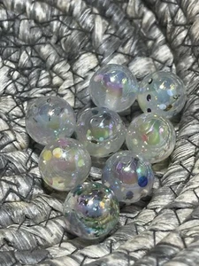 16mm Clear Glitter Beads 8 Pieces Iridescent For Beadable Pens Or DIY - Picture 1 of 2