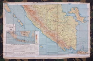 ORIGINAL WW2 (1944) RAF ESCAPE and EVASION 'SILK' MAP of BORNEO, JAVA, SUMATRA - Picture 1 of 3