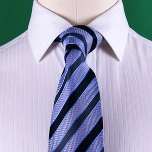 Blue And Navy Blue Stripe Mens 3.5" Wide Tie Luxury Suit Shirt Fashion Necktie - Picture 1 of 3