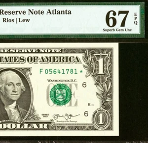 Top Pop 2013 $1 FRN Atlanta Star PMG 67EPQ highest graded star Fr 3002-F* - Picture 1 of 4