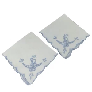 Vintage Set of 2 Embroidered Floral Hankies Scalloped Edges Soft Violet 10"x10" - Picture 1 of 9