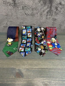 Lot 4 Vintage Golf Cartoon Neckties Disney Mickey Snoopy Looney Tunes - Picture 1 of 10