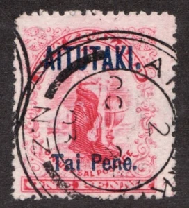1903 Aitutaki Islands Sc# 2 (pf14) - 1p Tai Pene. Lady & Globe. Used Cv$6.25 - Picture 1 of 1