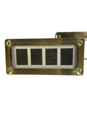 Pair Vintage Gold Metal 4 Picture Frames Matted Stand or Hang Fetco Glass 11 x 5 - Image 1 of 4