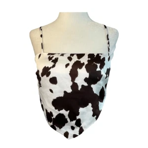 Forever 21 Satin Cow Print Crop Top Brown White S - Picture 1 of 6