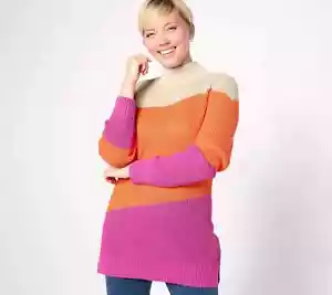 Belle by Kim Gravel Shaker Strickpullover diagonal Color Block - rosa - XL - NEU - A627954 - Bild 1 von 2