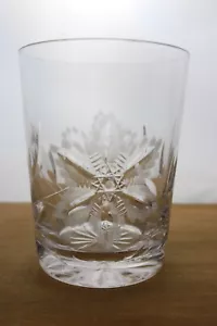 Clear Lowball Old Fashioned Glass Tumbler 3 7/8 " Cut Crystal Star Flower Leaves - Picture 1 of 14