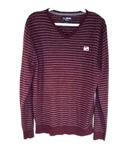 Billabong Men's Sweater Size L Knitted V-Neck Horizontal Stripped With Wave Logo - Picture 1 of 6