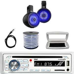 Pyle 1-DIN Marine Bluetooth CD Radio W/White Cover, 2x 8" 300W Max LED Speakers - Picture 1 of 7