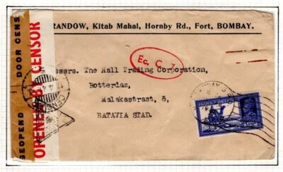 INDIA WW2 Cover 1941 DUTCH EAST INDIES Batavia *EC C7* Oval Cachet CENSOR DL155 - Image 1 of 4
