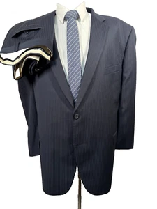 JOSEPH & FEISS Mens Navy Blue BIG & TALL Pleated 2pc Suit 54R Jacket 48x28 Pant - Picture 1 of 14