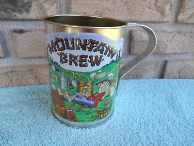 Taza de lata de cerveza Hillbilly divertida dibujos animados Mountain Brew Berk Brands 5,5" x 4" Foto 1 de 4
