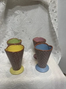 Hallmark Ice Cream Sundae Waffle Cone Cups 4 Multi Color - Retired 6” Tall - Picture 1 of 16