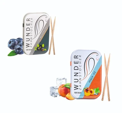 2er Set Wunder Zahnstocher mit Geschmack aromatisierte Blueberry / Peach