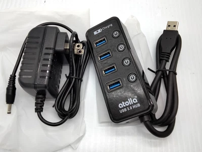 Atolla 4-Port USB 3.0 Hub with 4 Data Ports, 1 Smart Charging Port, black - Image 1 of 4