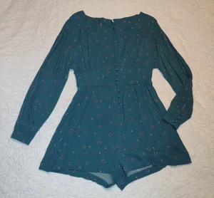 Free People ROMPER green Love Grows Long Sleeve Fairy Grunge Boho Sz SMALL - Picture 1 of 6