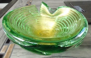 Barovier & Toso Murano Glass Green Gold Infinity Swirl Ashtray Bowl Zebrati - Picture 1 of 15