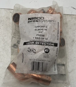 NIBCO 3/4" Copper 90° Elbow FTG x Press 9059150PCCP (Qty 10) - Picture 1 of 6