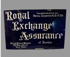 Antique Blue & White Porcelain Royal Exchange Assurance London Advertising Sign - Picture 1 of 8