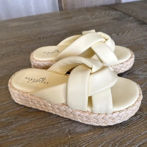 Naked Feet Sandals Slides, 6 “Cupro” Canary Yellow, Pillow Faux Leather, New - Picture 1 of 6