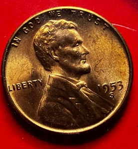 1953-S Lincoln Wheat Cent Penny GEM RED BU From an Original Bank Roll - Picture 1 of 8