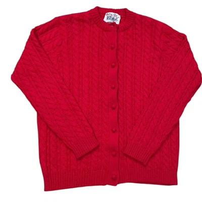 VINTAGE Tally Ho Cardigan Sweater Womens 42 Red 100% Wool Cable Knit Knot Button - Image 1 of 4