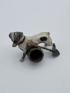 Dog Sculpture Bronze Or Iron Figurine Miniature With Bucket & Gun Likely Antique - Picture 1 of 7