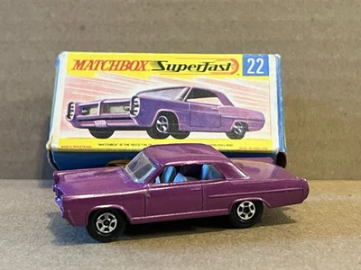 Vintage Matchbox Lesney #22 Pontiac GP SuperFast Purple With Original Box NM - Image 1 of 4