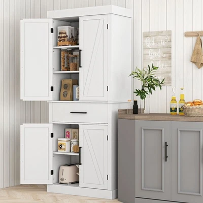 HOMCOM 72" Tall Kitchen Pantry Storage Cabinet with Barn Doors and Drawer - Image 1 of 4
