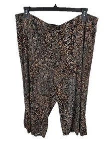 Susan Graver Black With Brown Print Stretch Knit Wide Leg Pull-on Crop Pants 2X - Picture 1 of 8