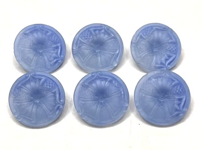 LOVELY Antique Vintage Set of 6 Blue Glass 4-Way Box Shank Buttons - 11/16" (G3) - Image 1 of 4