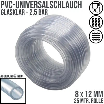DEINSCHLAUCH24 8 x 12 mm PVC Schlauch Aquarium Luft Wasser universal glasklar - 25 m Rolle