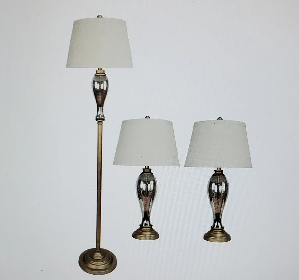 Набор из 3 антикварных золотых металлических и стеклянных ламп Fangio Lighting 5041 - Изображение 1 из 1