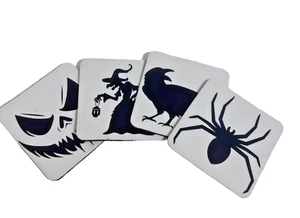 Halloween Coasters Set of 4 Skull Witch Raven Spider Drink Decor - Picture 1 of 7