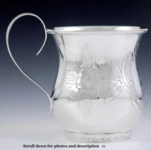 Antique c1840 American Coin Silver Engraved Flower Cup or Mug - Picture 1 of 5