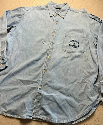 CAMISA DE COLECCIÓN THE EDGE 1999 DALLAS COWBOYS 100% ALGODÓN DENIM ABOTONADA TALLA L Foto 1 de 4
