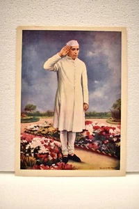 Vintage Lithograph Print Jawaharlal Nehru Salute The Nation India'S First Prime - Picture 1 of 3