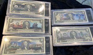 (5)thomas jefferson two dollar $2 legal tender currency, 5 different locations