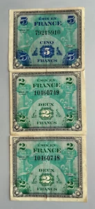 FRANCIA FORZE MILITARI ALLEATE OCCUPATE 3 BANCONOTE 1944 - Foto 1 di 2